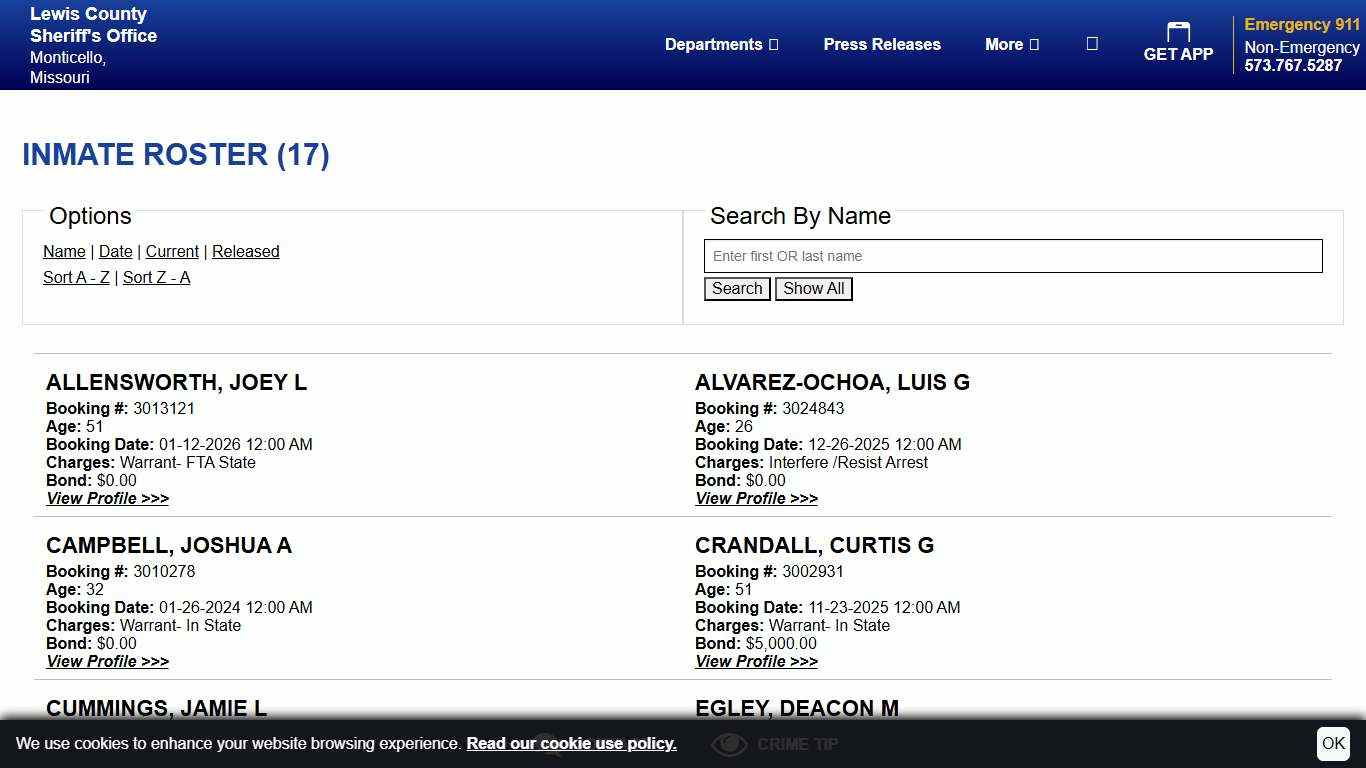 Inmate Roster | Lewis County Sheriff | Sort Name - Ascending | Page 1