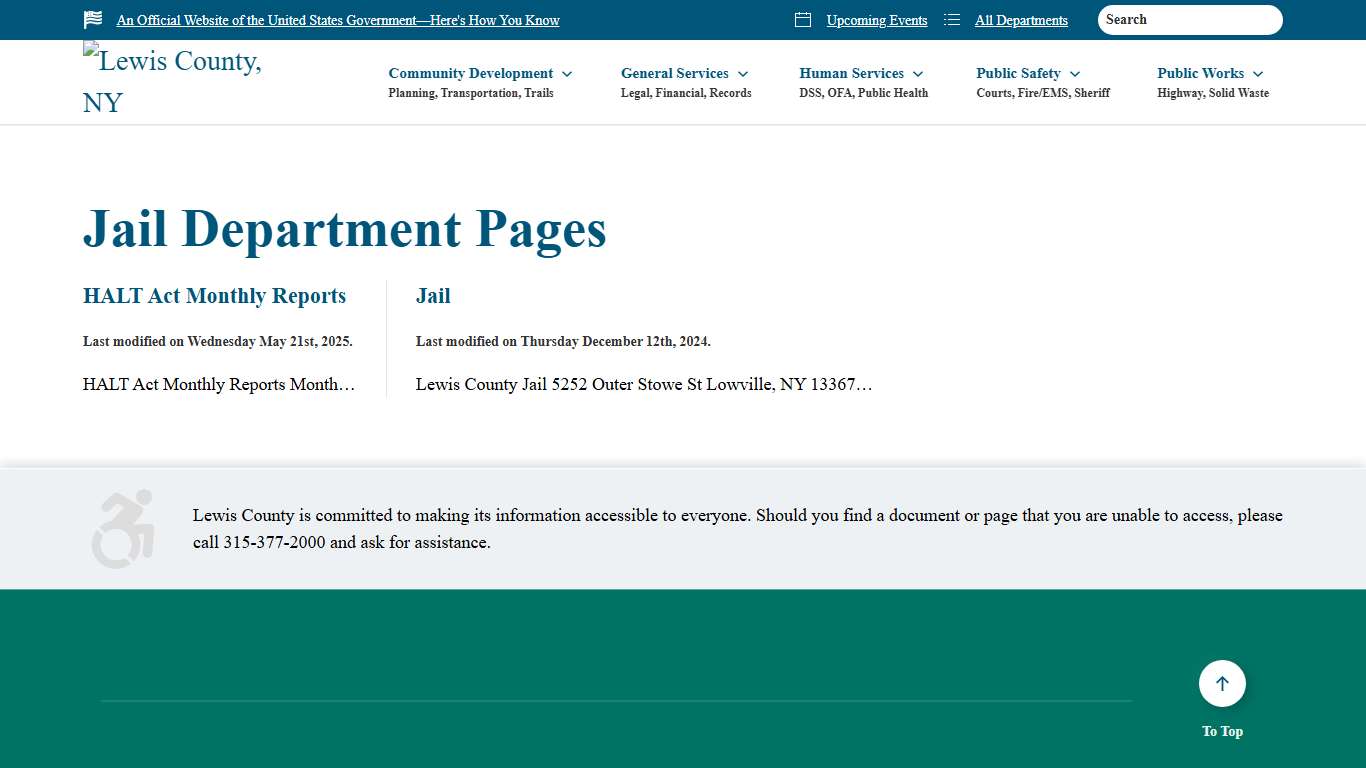 Jail Department - Lewis County, New York